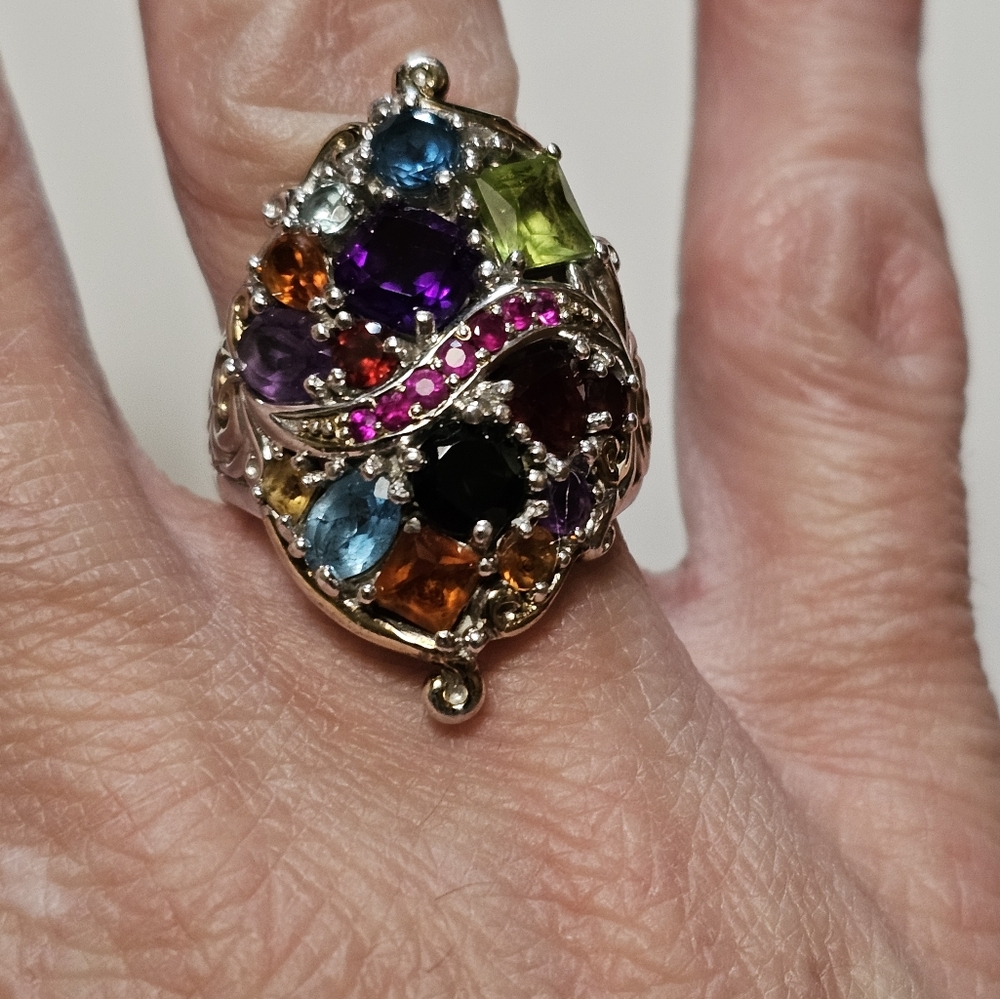 Authentic Gems En Vogue Ring in Palladium Sterling Silver 18k Gold Ring Size 8! - Picture 5 of 5